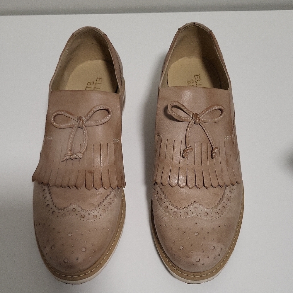 Tan Leather Brogue Loafers with Fringe